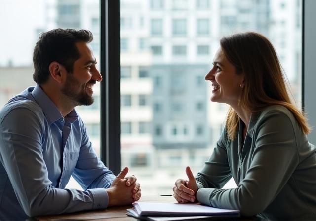 A professional 1-on-1 interview coaching session in a modern Australian office